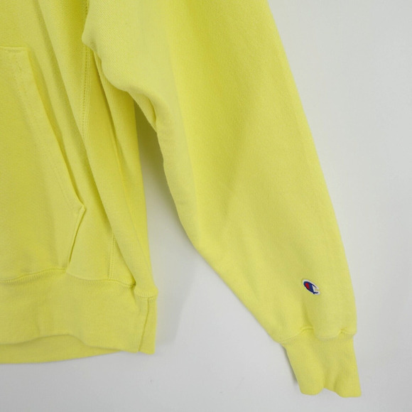 Champion Reverse Weave Hoodie Mens Medium Yellow Graphic Logo Cadmium Sporty - Picture 6 of 16